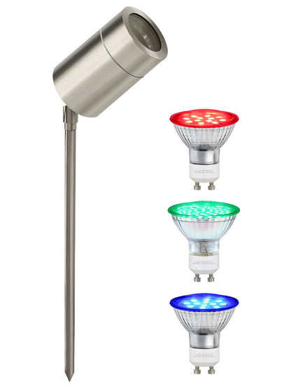 Red, Blue, Green 3w LED Spike Light (Adjustable) Stainless Steel - Energy Light Bulbs - Free delivery on all orders