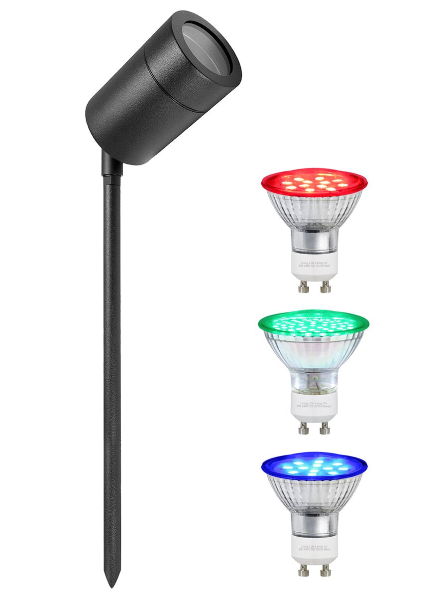 Red, Blue, Green 3w LED Spike Light (Adjustable) Stainless Steel - Energy Light Bulbs - Free delivery on all orders