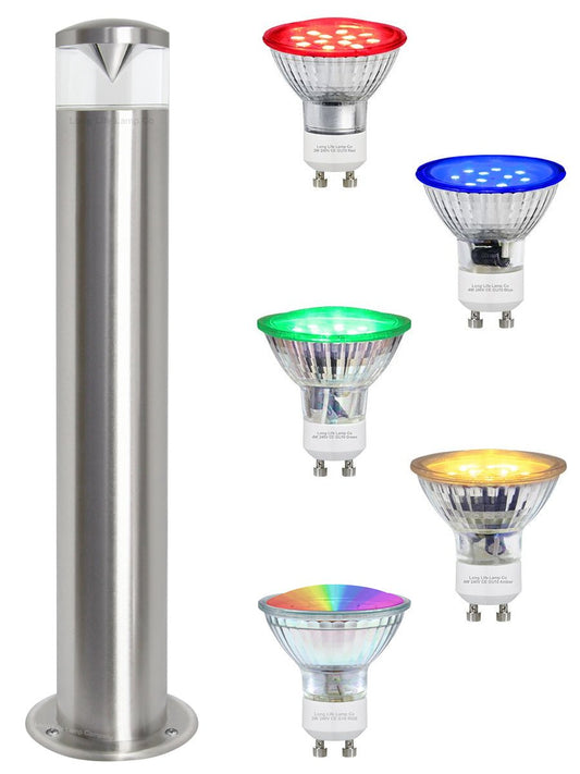 Red Blue Green Amber RGB Modern LED Bollard Post Light Stainless Steel - Energy Light Bulbs - Free delivery on all orders