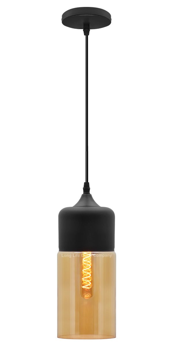 Retro Amber Glass Pendant Hanging Ceiling Light Shade Cylinder Nordic Lamp Holder H3001 - Energy Light Bulbs - Free delivery on all orders
