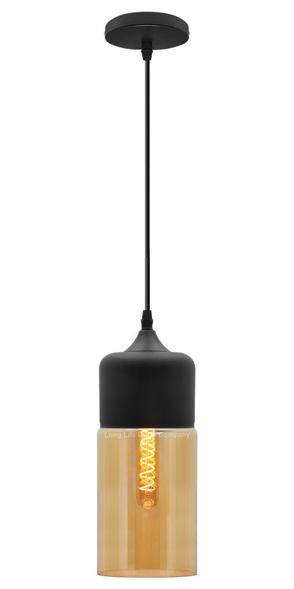 Retro Amber Glass Pendant Hanging Ceiling Light Shade Cylinder Nordic Lamp Holder H3001 - Energy Light Bulbs - Free delivery on all orders