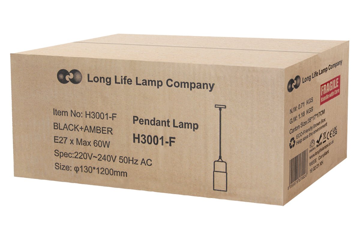 Retro Amber Glass Pendant Hanging Ceiling Light Shade Cylinder Nordic Lamp Holder H3001 - Energy Light Bulbs - Free delivery on all orders