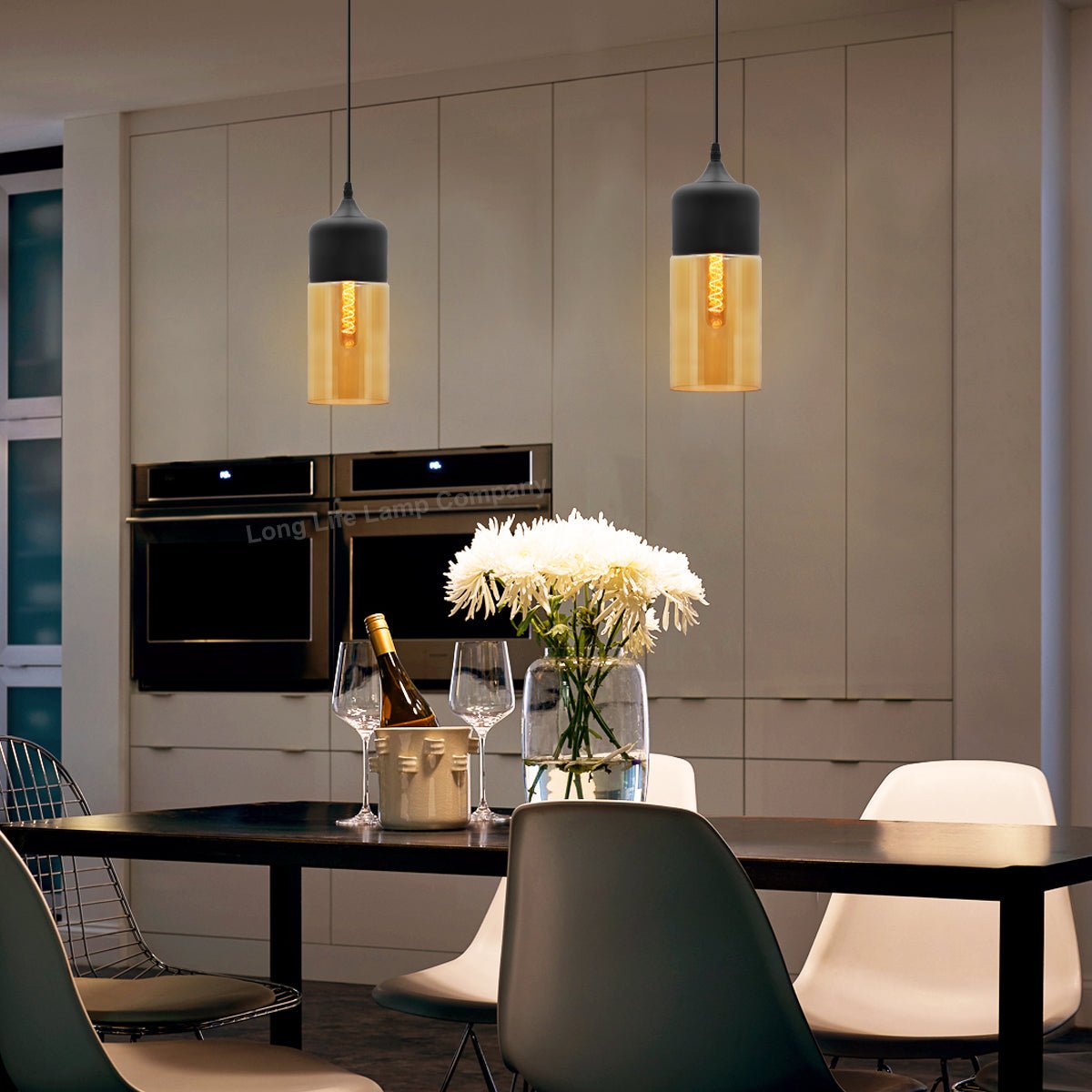 Retro Amber Glass Pendant Hanging Ceiling Light Shade Cylinder Nordic Lamp Holder H3001 - Energy Light Bulbs - Free delivery on all orders