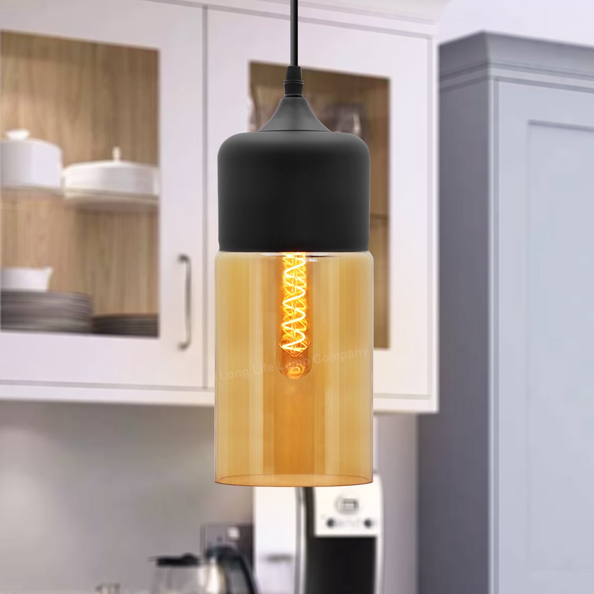 Retro Amber Glass Pendant Hanging Ceiling Light Shade Cylinder Nordic Lamp Holder H3001 - Energy Light Bulbs - Free delivery on all orders