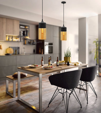 Retro Amber Glass Pendant Hanging Ceiling Light Shade Cylinder Nordic Lamp Holder H3001 - Energy Light Bulbs - Free delivery on all orders