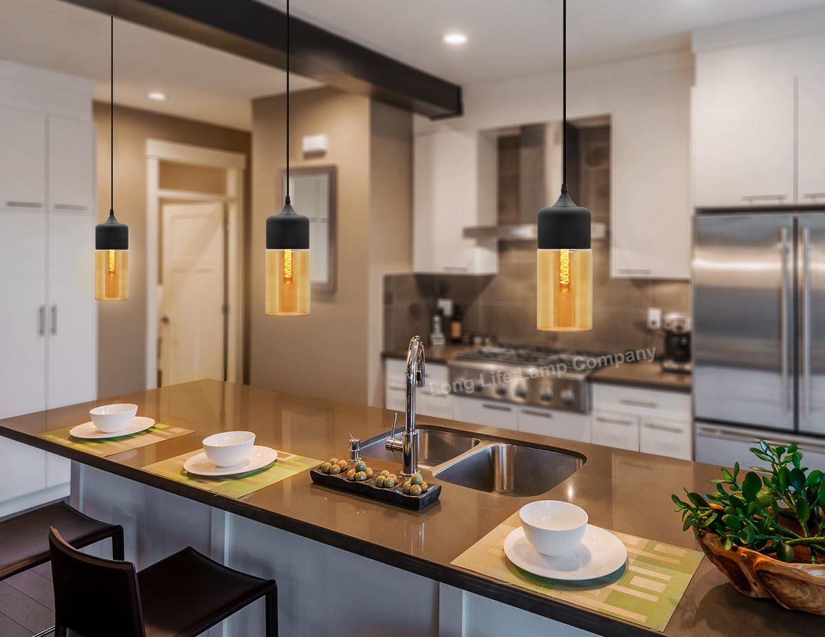 Retro Amber Glass Pendant Hanging Ceiling Light Shade Cylinder Nordic Lamp Holder H3001 - Energy Light Bulbs - Free delivery on all orders