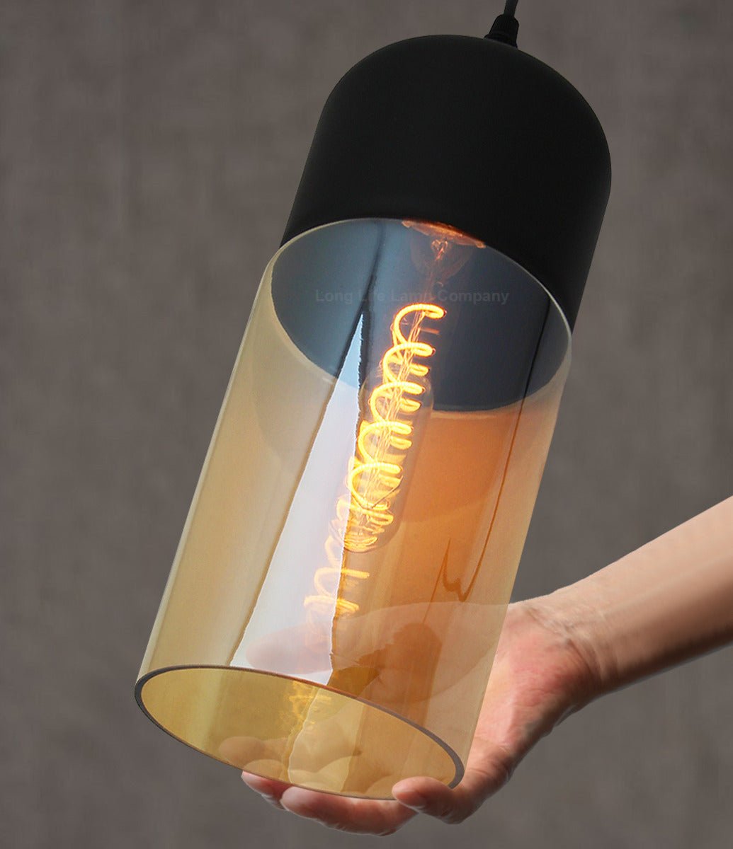 Retro Amber Glass Pendant Hanging Ceiling Light Shade Cylinder Nordic Lamp Holder H3001 - Energy Light Bulbs - Free delivery on all orders
