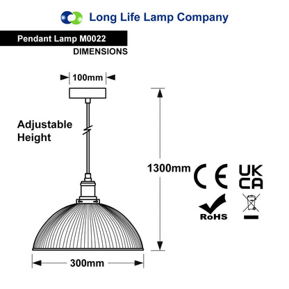 Retro Antique Silver Ceiling Pendant Light Ribbed Dome Glass Lamp Shade M0022 - Free delivery on all orders