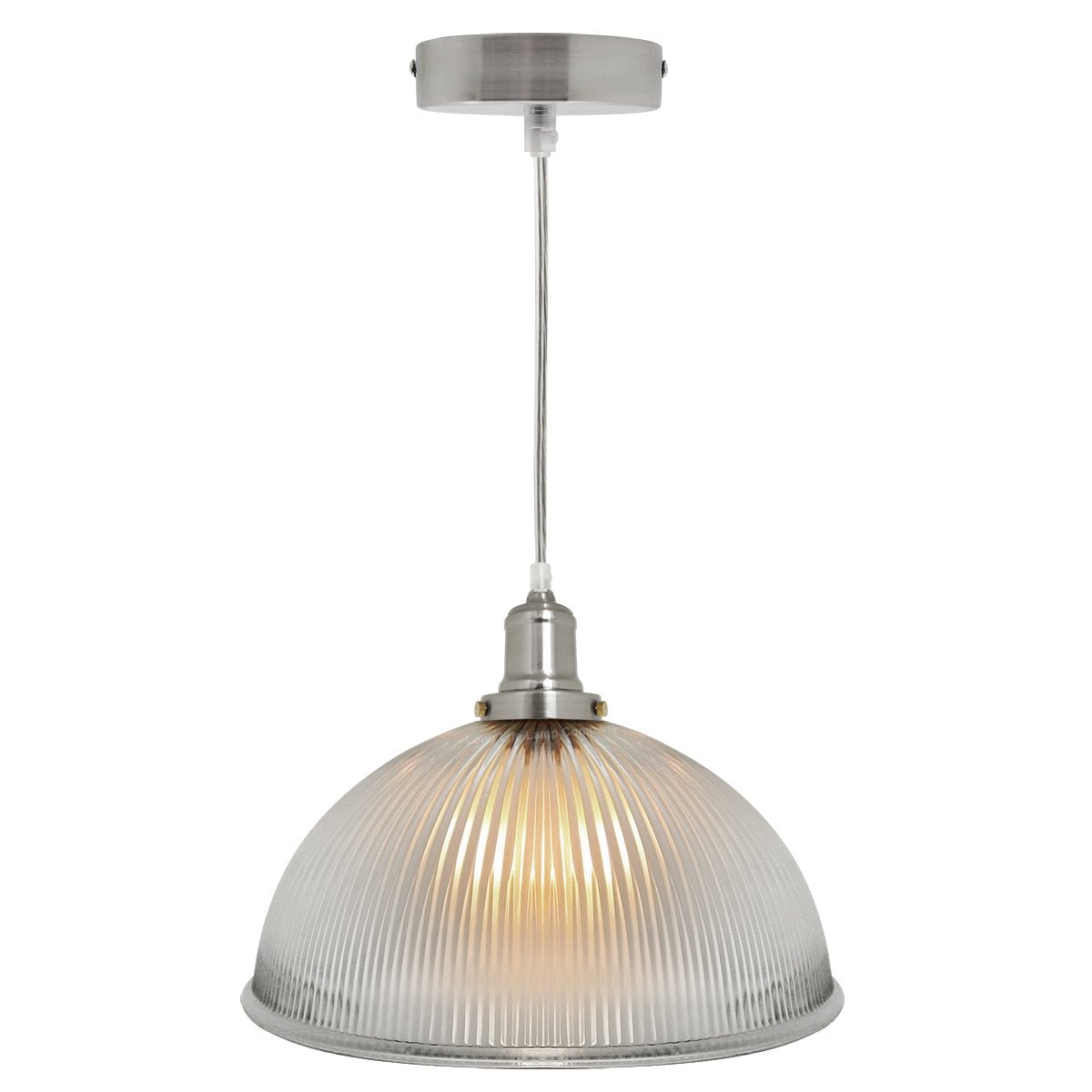 Retro Antique Silver Ceiling Pendant Ribbed Dome Glass Light Shade - Energy Light Bulbs - Free delivery on all orders