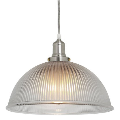 Retro Antique Silver Ceiling Pendant Ribbed Dome Glass Light Shade - Energy Light Bulbs - Free delivery on all orders