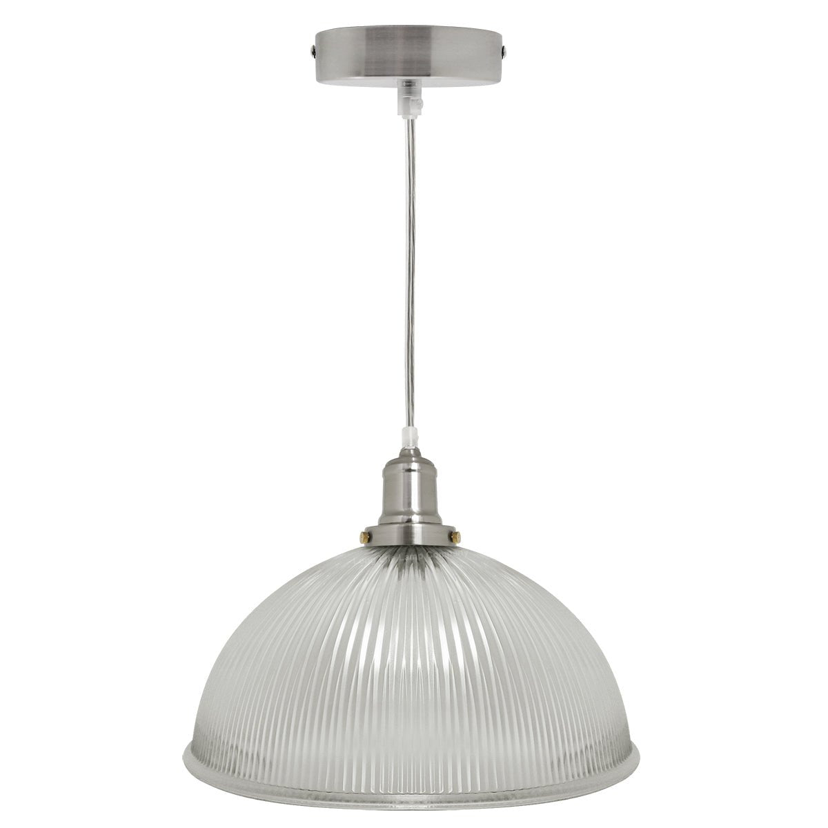 Retro Antique Silver Ceiling Pendant Ribbed Dome Glass Light Shade - Energy Light Bulbs - Free delivery on all orders