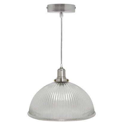 Retro Antique Silver Ceiling Pendant Ribbed Dome Glass Light Shade - Energy Light Bulbs - Free delivery on all orders