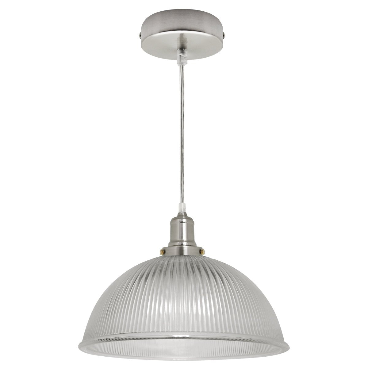 Retro Antique Silver Ceiling Pendant Ribbed Dome Glass Light Shade - Energy Light Bulbs - Free delivery on all orders