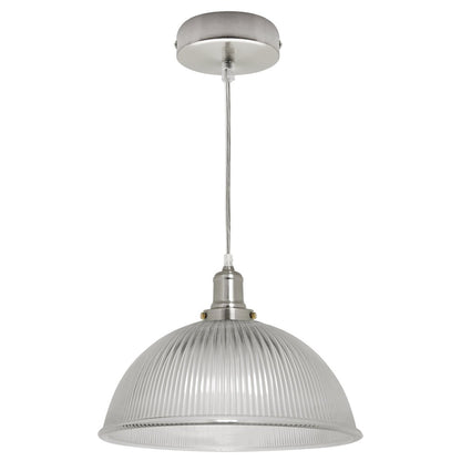 Retro Antique Silver Ceiling Pendant Ribbed Dome Glass Light Shade - Energy Light Bulbs - Free delivery on all orders