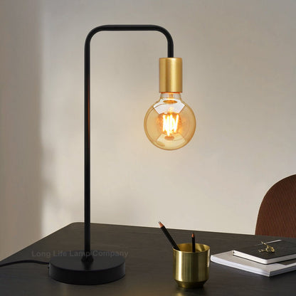 Retro Black Pipe Table Lamp Golden Holder - Energy Light Bulbs - Free delivery on all orders