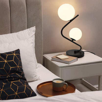 Retro Black Twin Opaque Frosted Glass Globe Table Lamp - Energy Light Bulbs - Free delivery on all orders