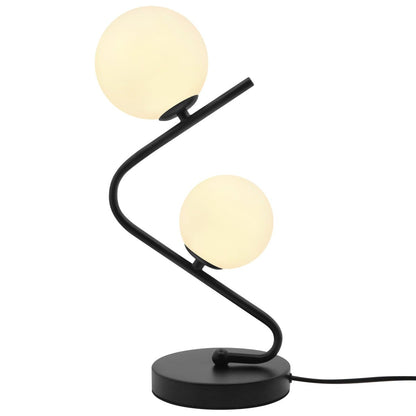 Retro Black Twin Opaque Frosted Glass Globe Table Lamp - Energy Light Bulbs - Free delivery on all orders