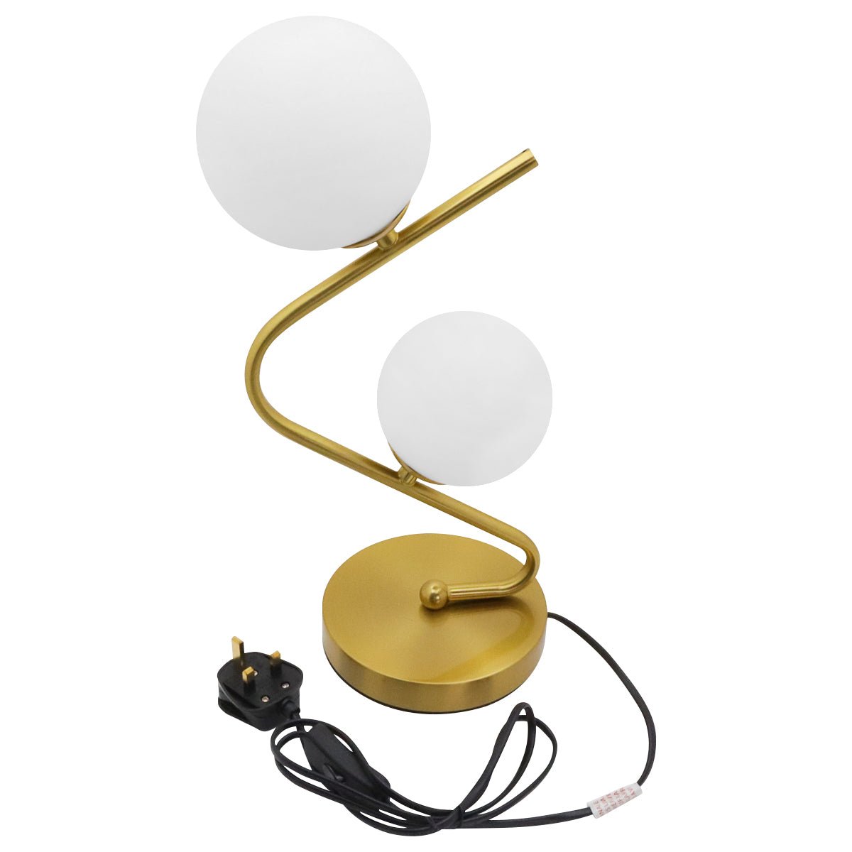 Retro Brass Twin Opaque Frosted Glass Globe Table Lamp - Energy Light Bulbs - Free delivery on all orders