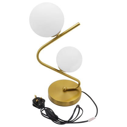 Retro Brass Twin Opaque Frosted Glass Globe Table Lamp - Energy Light Bulbs - Free delivery on all orders