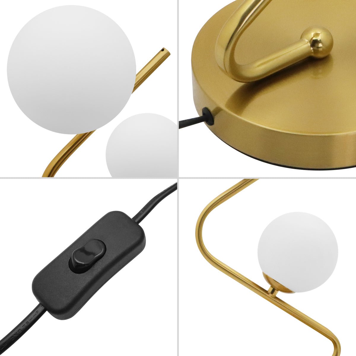 Retro Brass Twin Opaque Frosted Glass Globe Table Lamp - Energy Light Bulbs - Free delivery on all orders