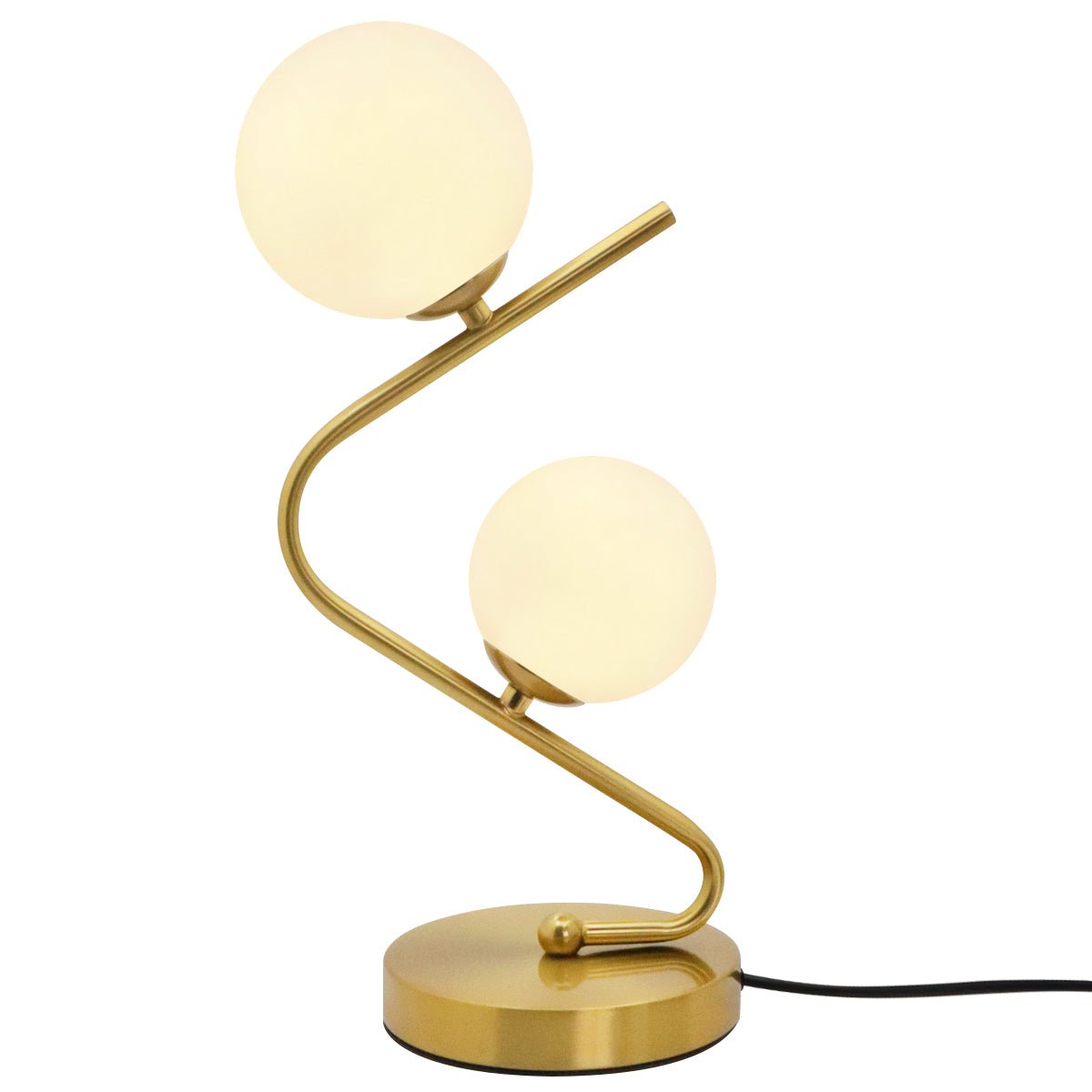Retro Brass Twin Opaque Frosted Glass Globe Table Lamp - Energy Light Bulbs - Free delivery on all orders