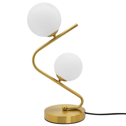 Retro Brass Twin Opaque Frosted Glass Globe Table Lamp - Energy Light Bulbs - Free delivery on all orders