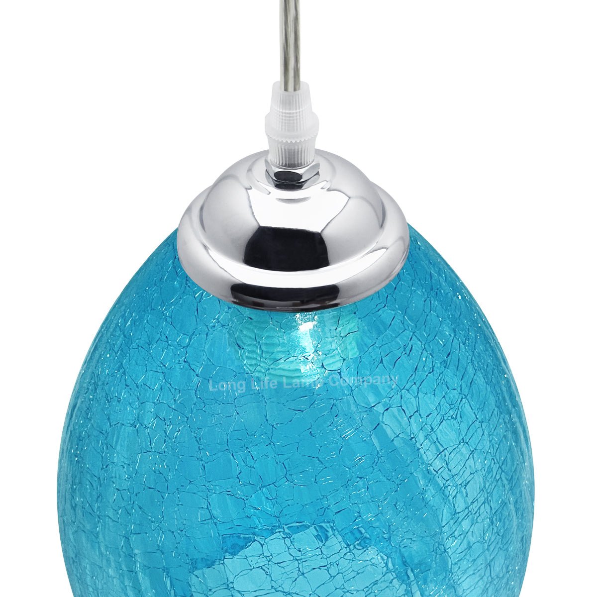 Retro Chrome Ceiling Pendant Light Fixture Blue Cracked Glass Oval Lamp shade - Energy Light Bulbs - Free delivery on all orders