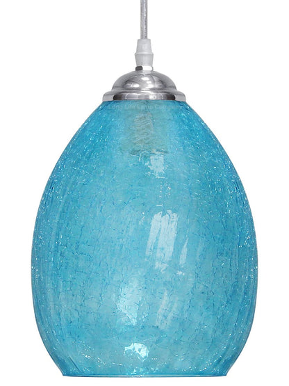 Retro Chrome Ceiling Pendant Light Fixture Blue Cracked Glass Oval Lamp shade - Energy Light Bulbs - Free delivery on all orders