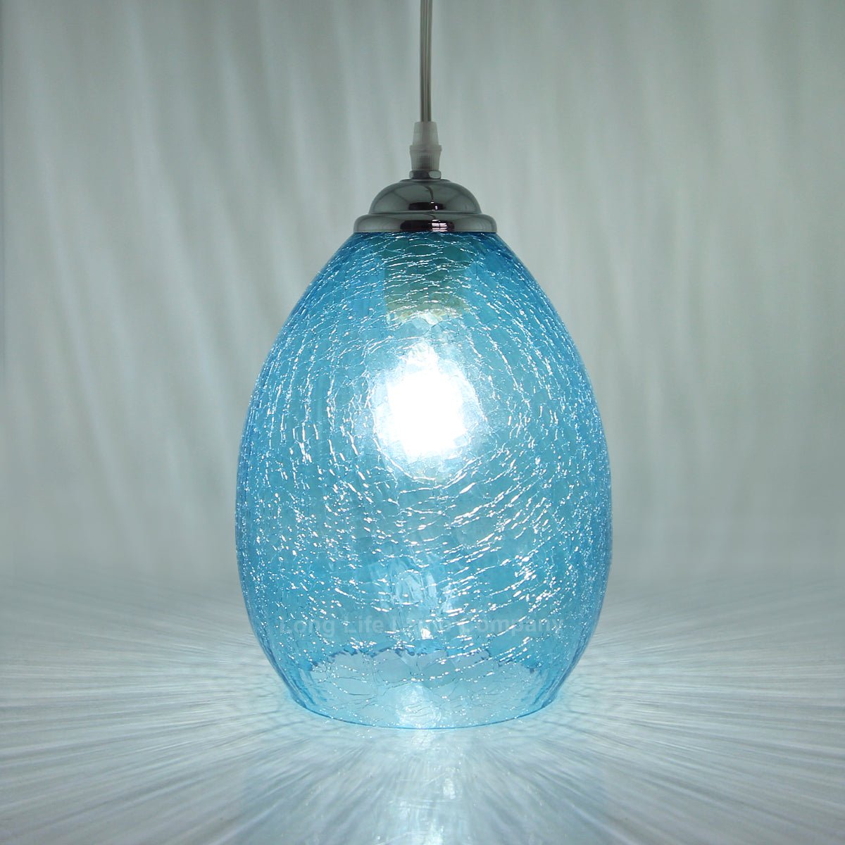 Retro Chrome Ceiling Pendant Light Fixture Blue Cracked Glass Oval Lamp shade - Energy Light Bulbs - Free delivery on all orders