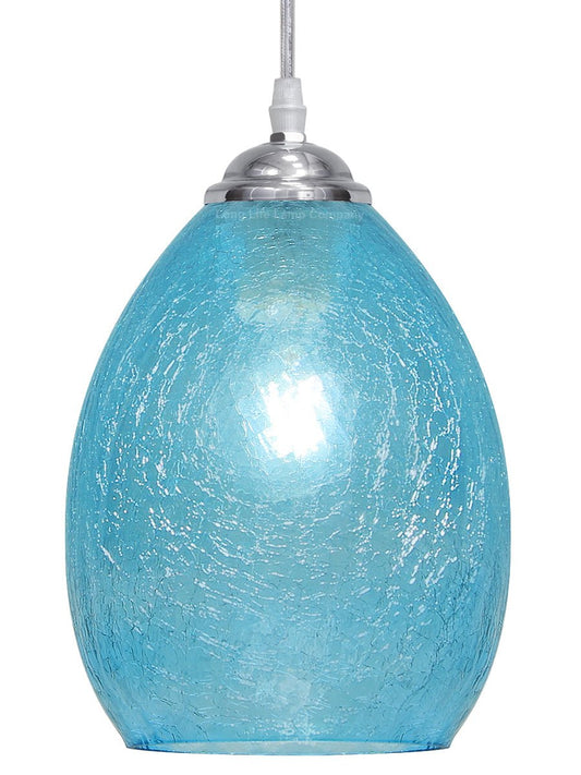 Retro Chrome Ceiling Pendant Light Fixture Blue Cracked Glass Oval Lamp shade - Energy Light Bulbs - Free delivery on all orders