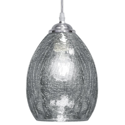 Retro Chrome Ceiling Pendant Light Fixture Grey Cracked Glass Oval Lamp shade - Energy Light Bulbs - Free delivery on all orders