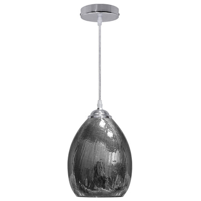 Retro Chrome Ceiling Pendant Light Fixture Grey Cracked Glass Oval Lamp shade - Energy Light Bulbs - Free delivery on all orders