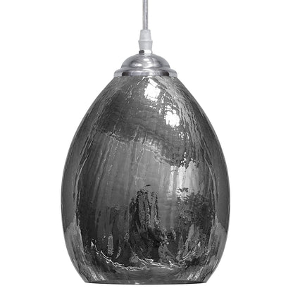 Retro Chrome Ceiling Pendant Light Fixture Grey Cracked Glass Oval Lamp shade - Energy Light Bulbs - Free delivery on all orders
