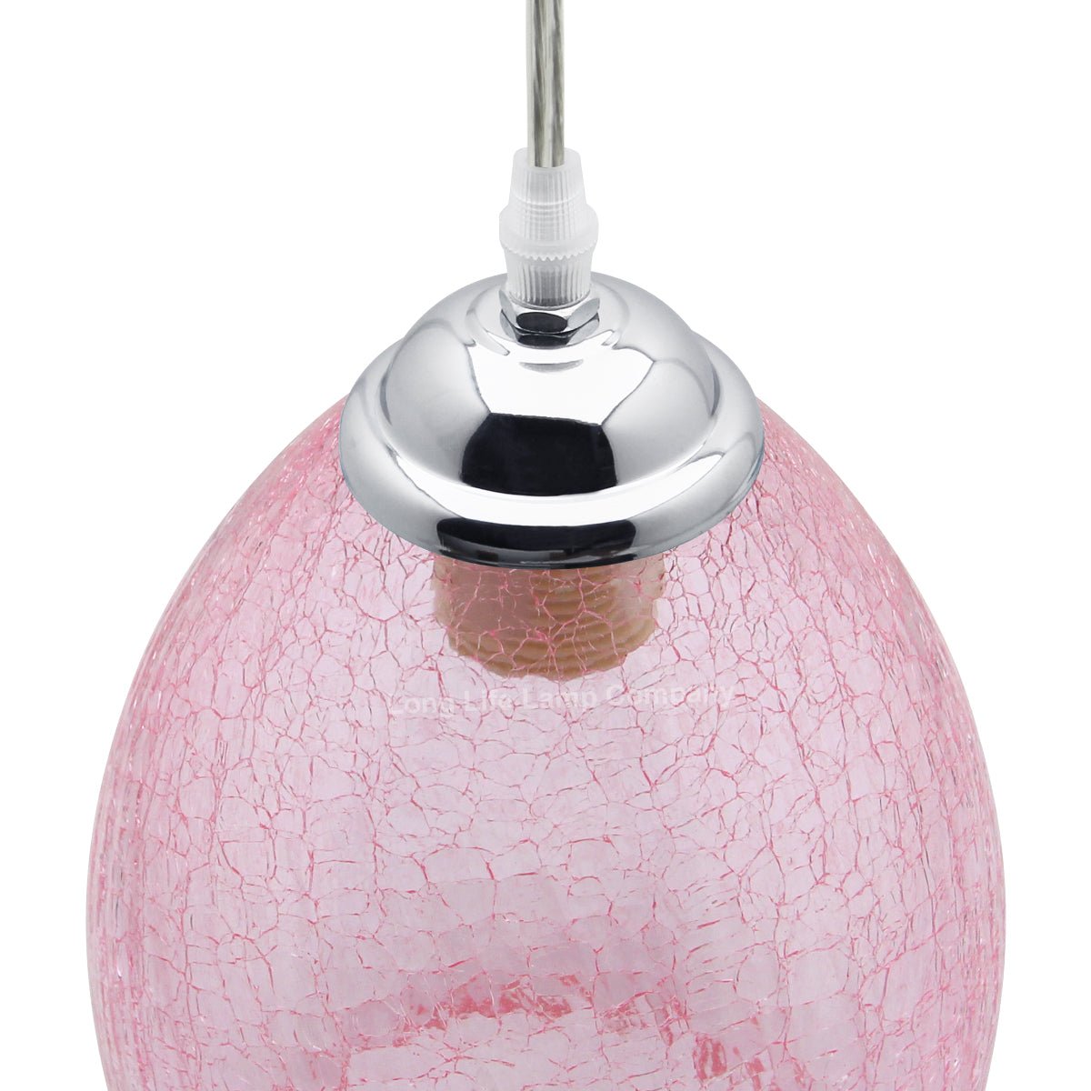 Retro Chrome Ceiling Pendant Light Fixture Pink Cracked Glass Oval Lamp Shade - Energy Light Bulbs - Free delivery on all orders