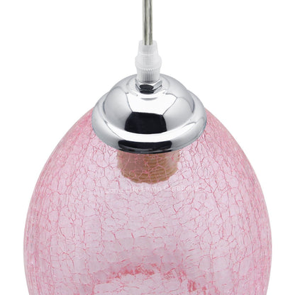 Retro Chrome Ceiling Pendant Light Fixture Pink Cracked Glass Oval Lamp Shade - Energy Light Bulbs - Free delivery on all orders