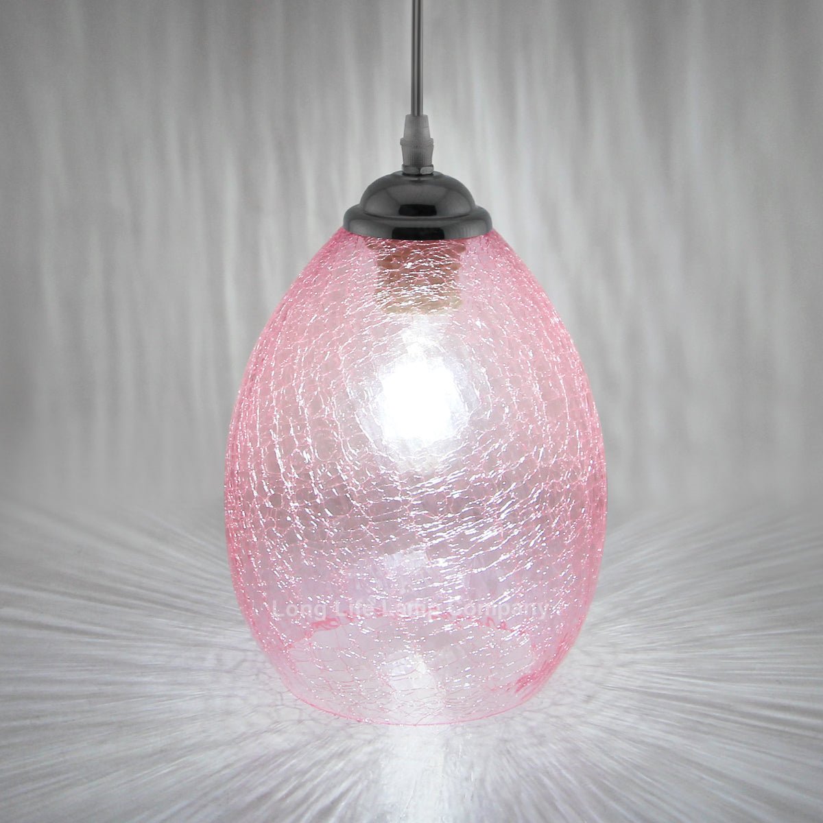 Retro Chrome Ceiling Pendant Light Fixture Pink Cracked Glass Oval Lamp Shade - Energy Light Bulbs - Free delivery on all orders