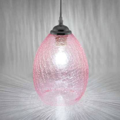 Retro Chrome Ceiling Pendant Light Fixture Pink Cracked Glass Oval Lamp Shade - Energy Light Bulbs - Free delivery on all orders