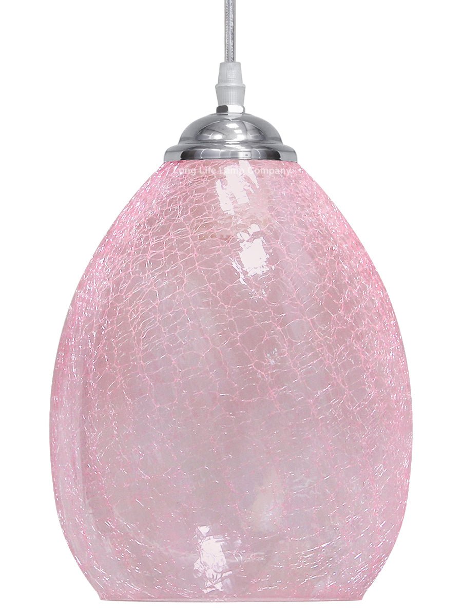 Retro Chrome Ceiling Pendant Light Fixture Pink Cracked Glass Oval Lamp Shade - Energy Light Bulbs - Free delivery on all orders