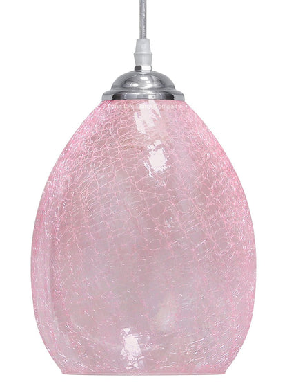 Retro Chrome Ceiling Pendant Light Fixture Pink Cracked Glass Oval Lamp Shade - Energy Light Bulbs - Free delivery on all orders