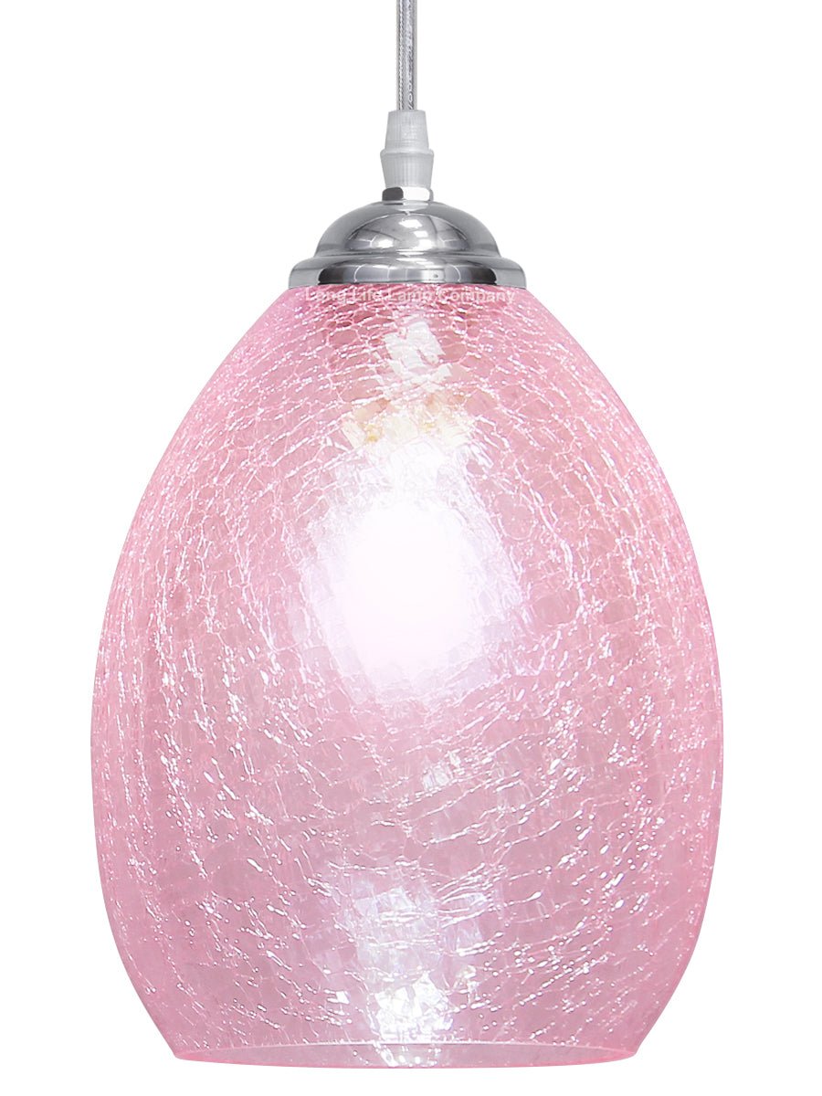 Retro Chrome Ceiling Pendant Light Fixture Pink Cracked Glass Oval Lamp Shade - Energy Light Bulbs - Free delivery on all orders