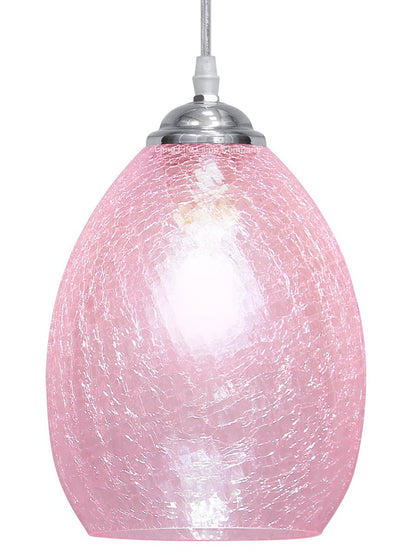 Retro Chrome Ceiling Pendant Light Fixture Pink Cracked Glass Oval Lamp Shade - Energy Light Bulbs - Free delivery on all orders