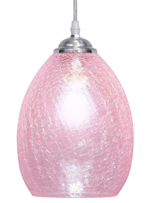 Retro Chrome Ceiling Pendant Light Fixture Pink Cracked Glass Oval Lamp Shade - Energy Light Bulbs - Free delivery on all orders