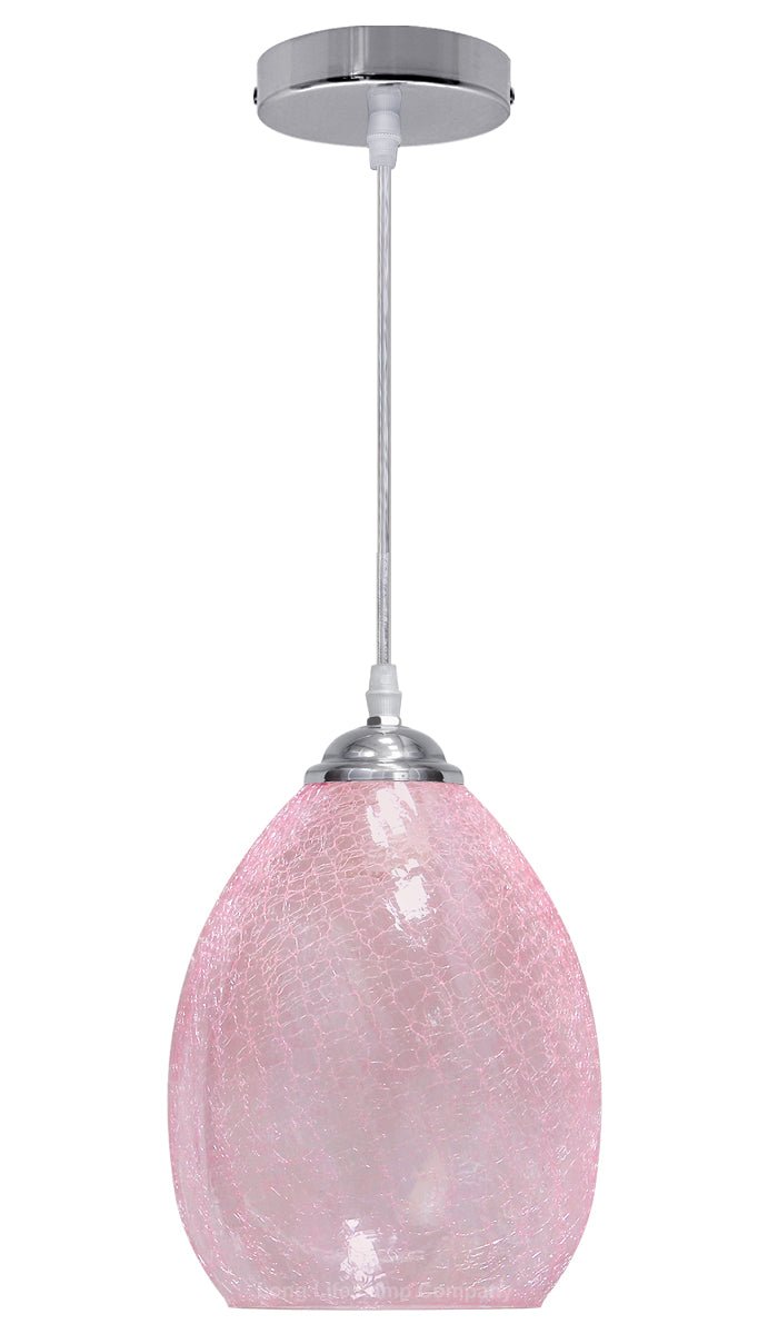 Retro Chrome Ceiling Pendant Light Fixture Pink Cracked Glass Oval Lamp Shade - Energy Light Bulbs - Free delivery on all orders