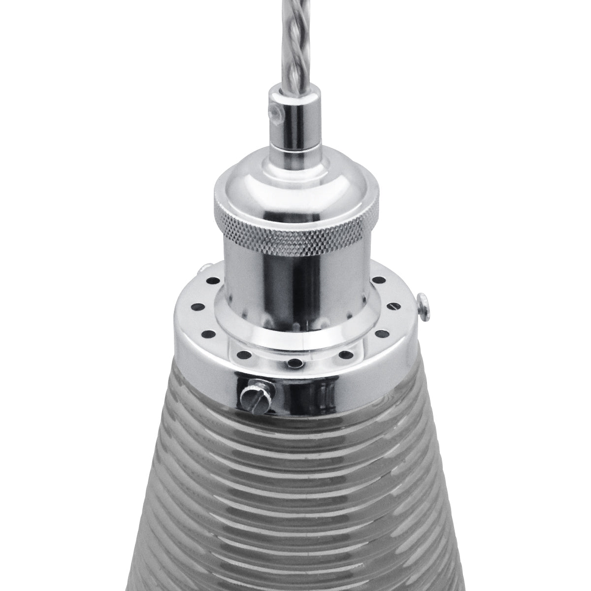 Retro Chrome Ceiling Pendant Light Ribbed Smoked Grey Glass Lamp Shade - Energy Light Bulbs - Free delivery on all orders