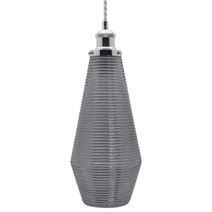 Retro Chrome Ceiling Pendant Light Ribbed Smoked Grey Glass Lamp Shade - Energy Light Bulbs - Free delivery on all orders