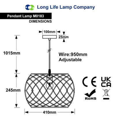 Retro Industrial Globe Ceiling Pendant Light Black Metal Wire Cage M0183 with LED G95 4W - Free delivery on all orders