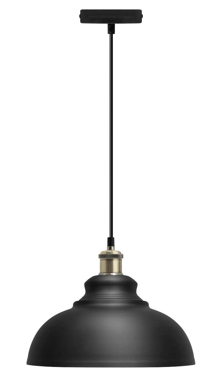 Retro Vintage Black Dome Pendant Light Shade Antique Brass Holder - Energy Light Bulbs - Free delivery on all orders