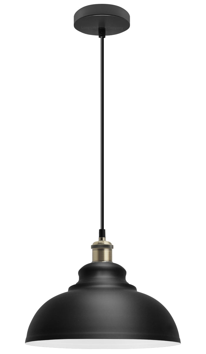 Retro Vintage Black Dome Pendant Light Shade Antique Brass Holder - Energy Light Bulbs - Free delivery on all orders