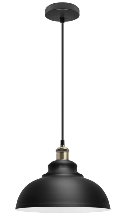 Retro Vintage Black Dome Pendant Light Shade Antique Brass Holder - Energy Light Bulbs - Free delivery on all orders