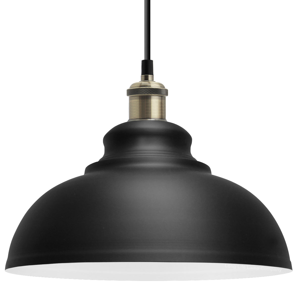 Retro Vintage Black Dome Pendant Light Shade Antique Brass Holder - Energy Light Bulbs - Free delivery on all orders